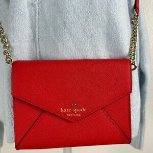Kate Spade Red Envelope Crossbody Bag Saffiano Leather Chain Strap NWOT